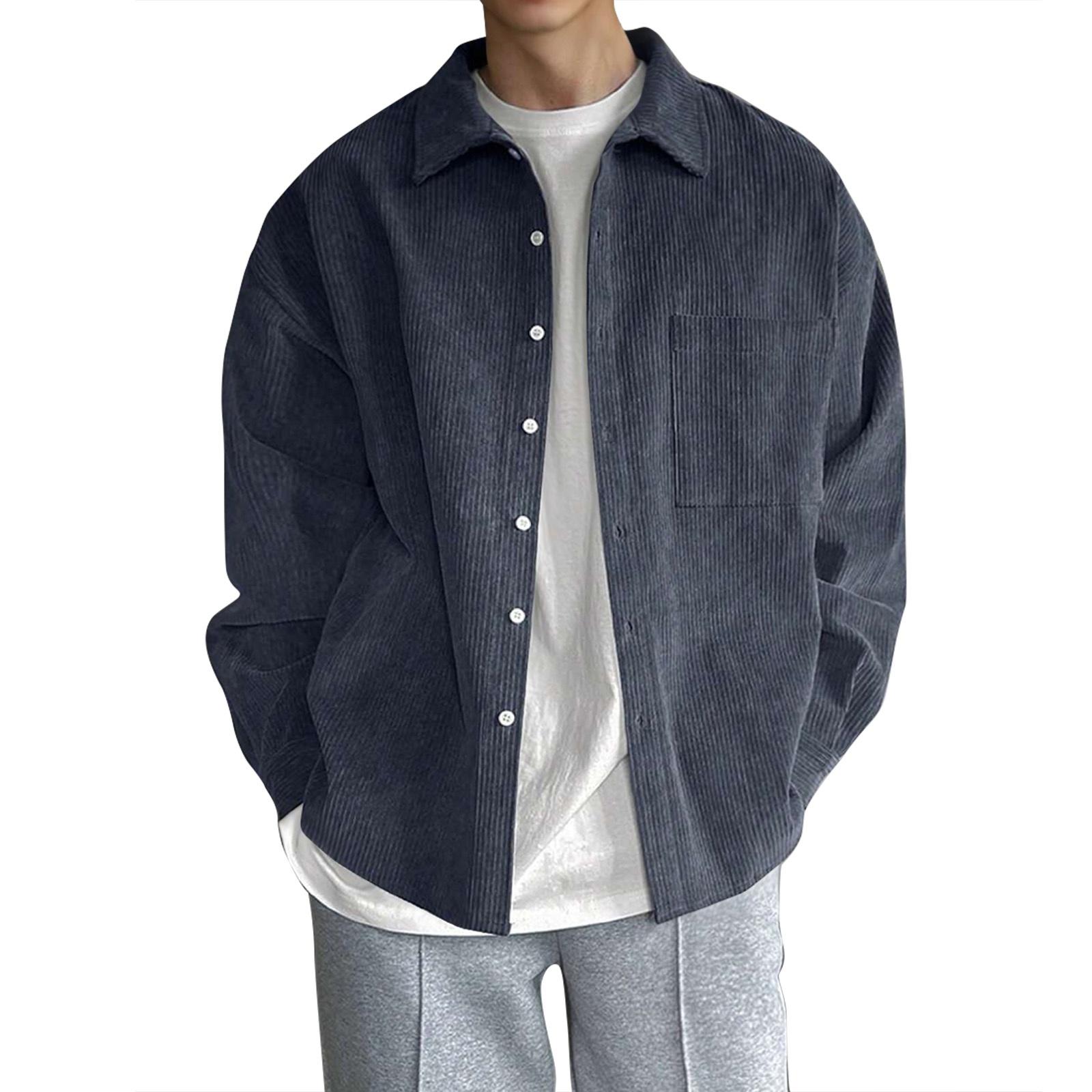 

Мужская однотонная вельветовая куртка на пуговицах, мужская спортивная куртка большого размера в стиле кэжуал XL синий