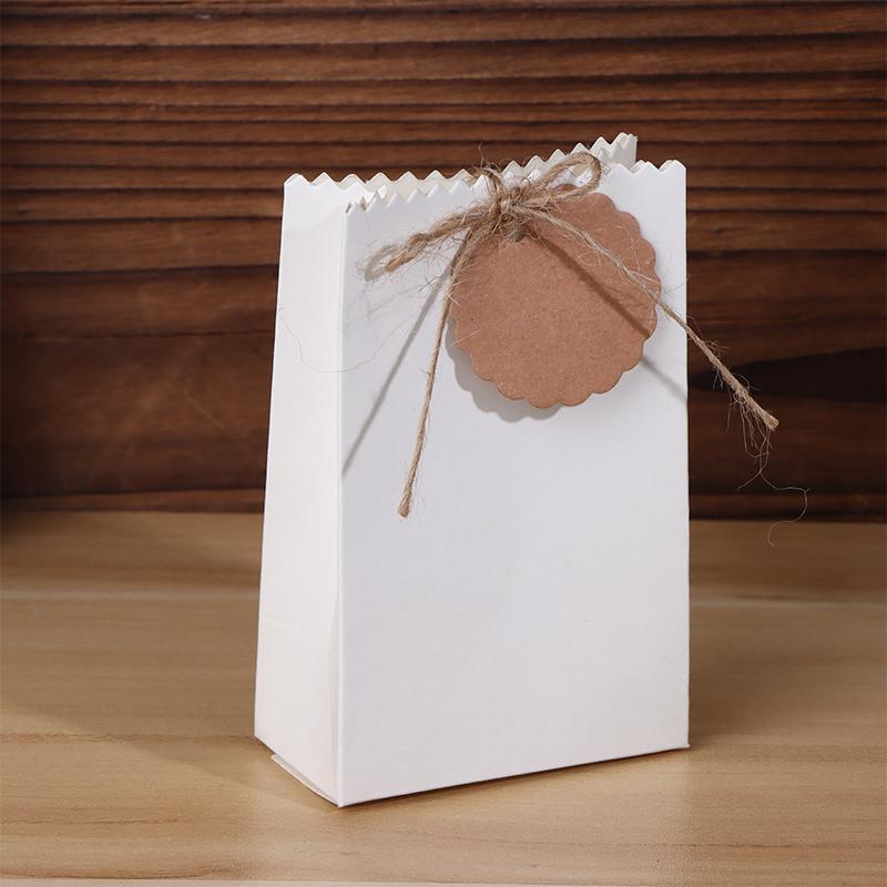 20/50Pcs Retro Kraft Paper Gift Box White Brown Cookie Candy Packaging Bag With Rope Tags Birthday Wedding Party Gifts Supplies