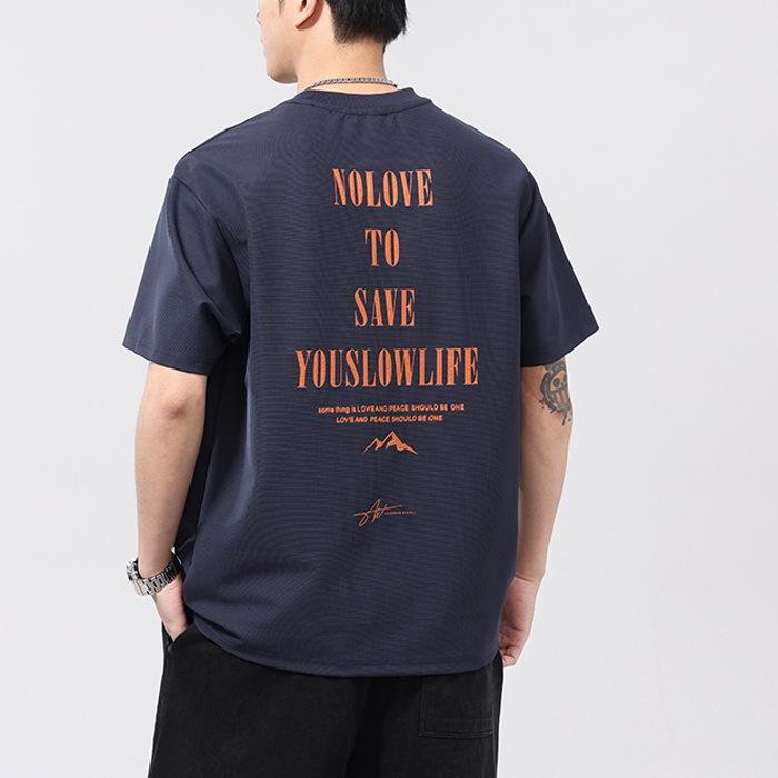 230g Back Contrast Color Classic Style Camping Mountain Printed T-shirt Round Neck T-shirt Short Sleeves