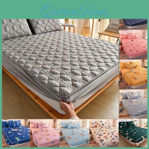 Thick Mattress Pillowcase Without Cover Quilted Fitted Bed Sheet Fashion Printed Bedding Nonslip Sheet Dust Cover
