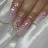 Bow Glitter Medium-Long Fake Nail Art Stickers with Nail Tips
