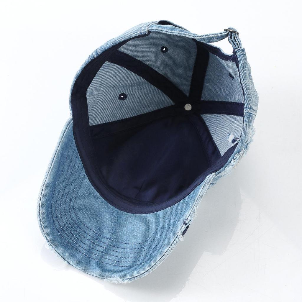 Korean Retro Washed Denim Baseball Cap with Holes for Men and Women - Spring/Autumn Style Sunshade Duckbill Hat