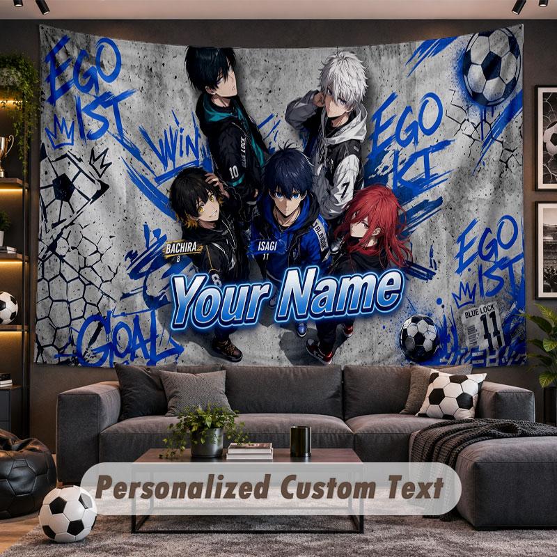 Wall Hanging Tapestry Custom NameBlue Lock Pattern Personalized Printed Fabric Wall Decor