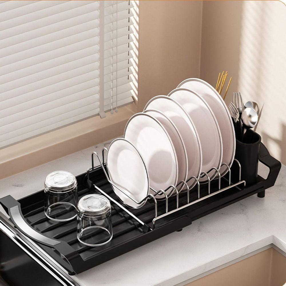Large Capacity Draining Tray Space Saving Dish Drainer Sturdy Utensil Storage Holder  for Kitchen