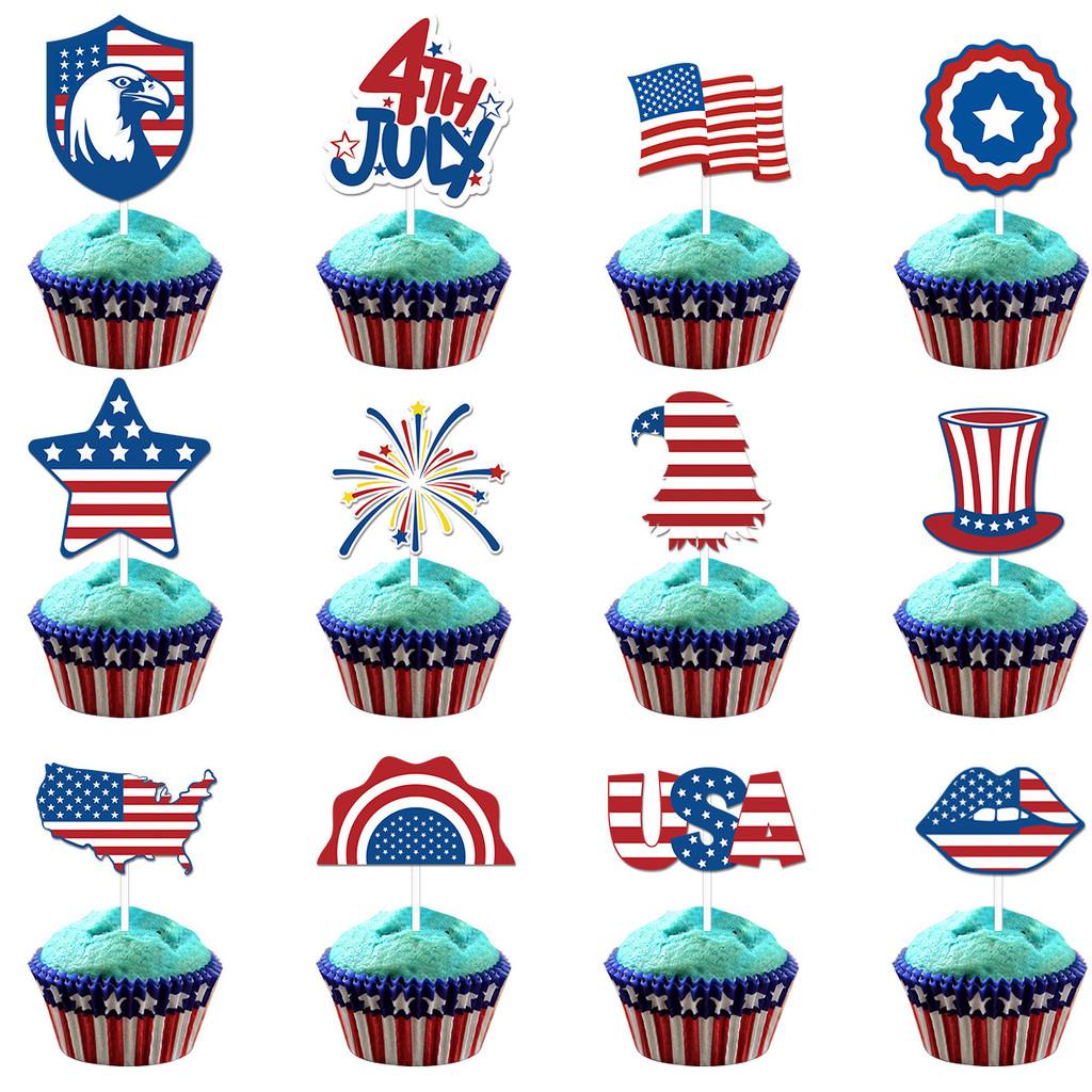 Usa Day Independence Flag Cake Insert Card For Party Table Dessert Decoration