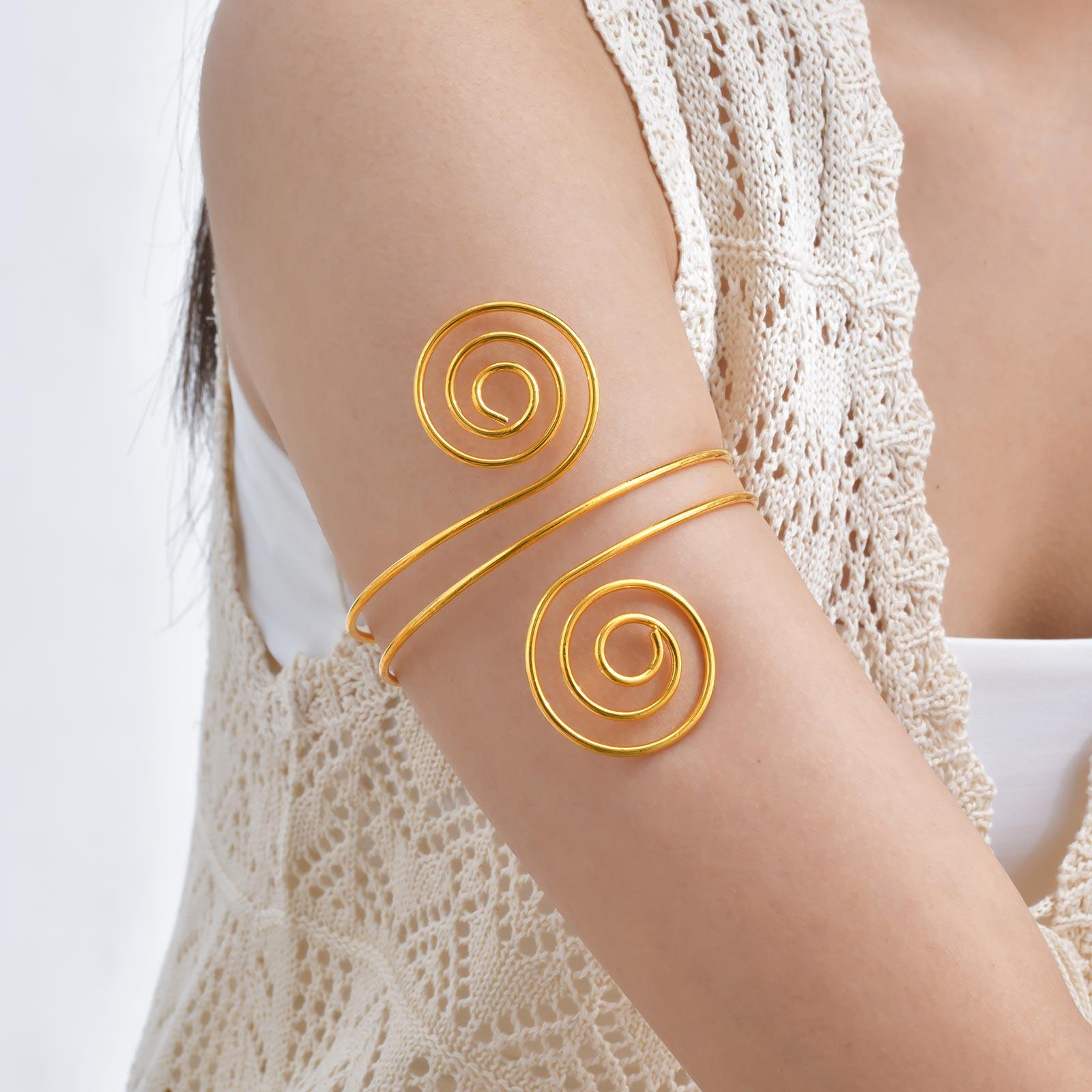 

Punk Opening Adjustable Ring Arm Bracelet for Women,Stainless Steel Turquoise Spiral Pattern Arm Bracelets,Trendy Jewelry Gift