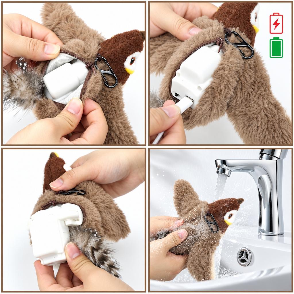 Nepfaivy USB Interactive Cat Bird 3 Movement Modes with Catnip