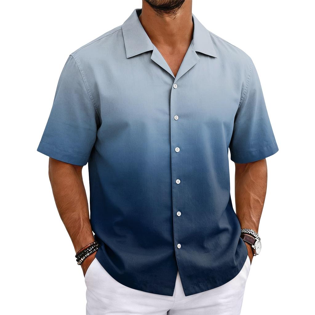 Men's Summer Basic Cuban Collar Shirt Short Sleeve Button Down Casual Lightweight Breathable Fabric Shirt for Everyday Wear