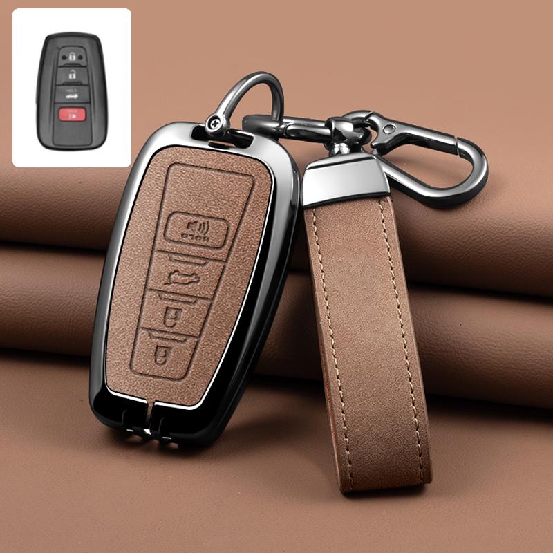 Zinc Alloy Leather Car Key Cover Housing Key Fob For Toyota Prius Camry Corolla C-Hr Chr Rav4 Land Cruiser Prado Key Fob