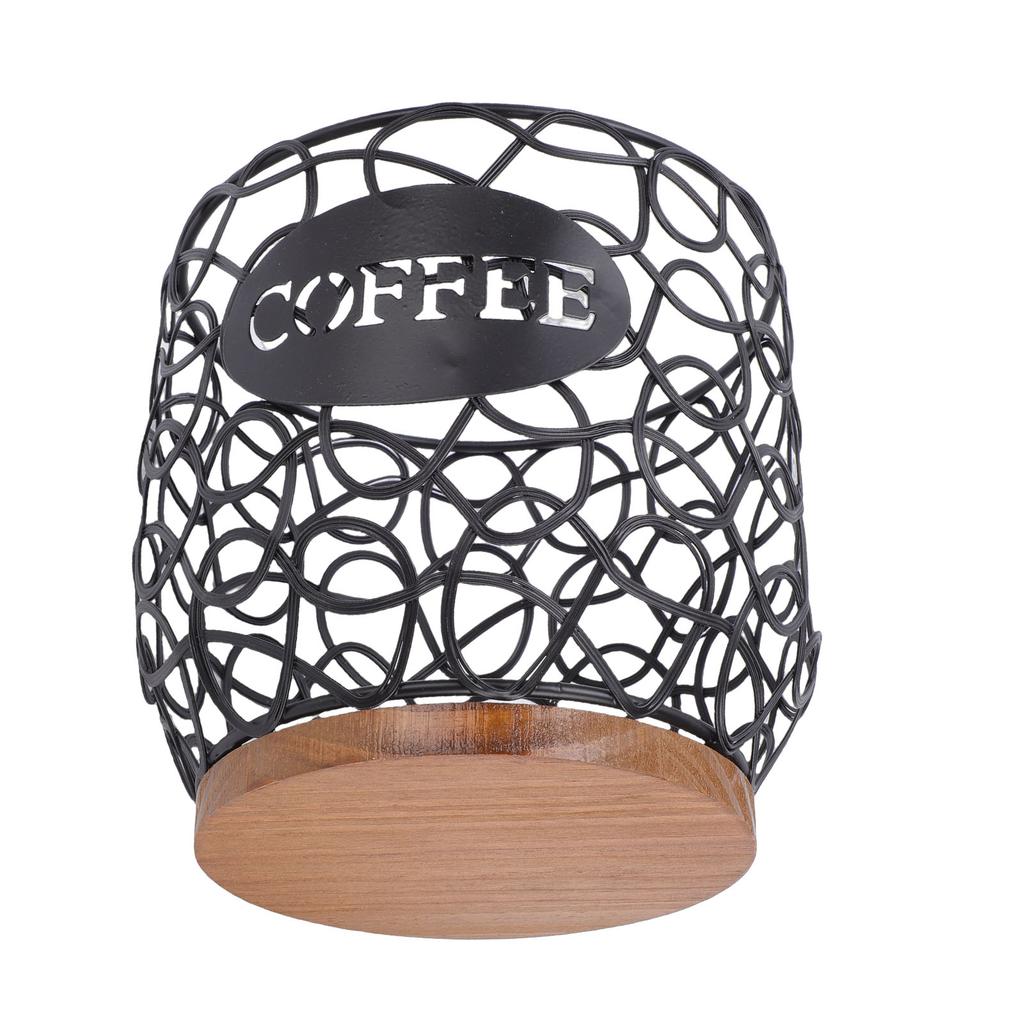 Coffee Pod Holder Organizer Large Capacity Coffee Capsule Storage Basket with Wooden Base for Kitchen Counter Office