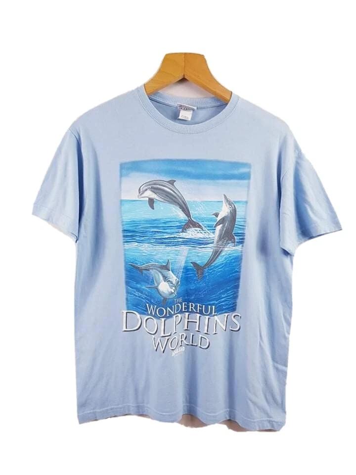 Aspro Mens T shirt (The Wonderful Dolphins World) Blue Colour Size Medium M L
