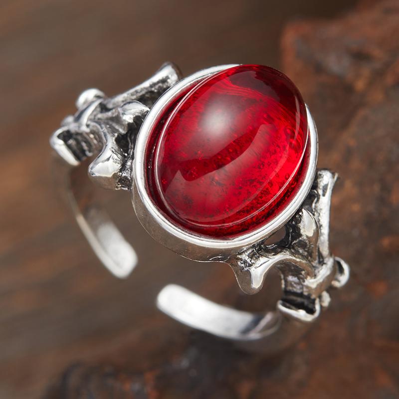 2024 New Retro Palace Style Inlaid Red Oval Zircon Opening Adjustable Women's Ring Creative Wedding Party Zircon Birthday Gifts