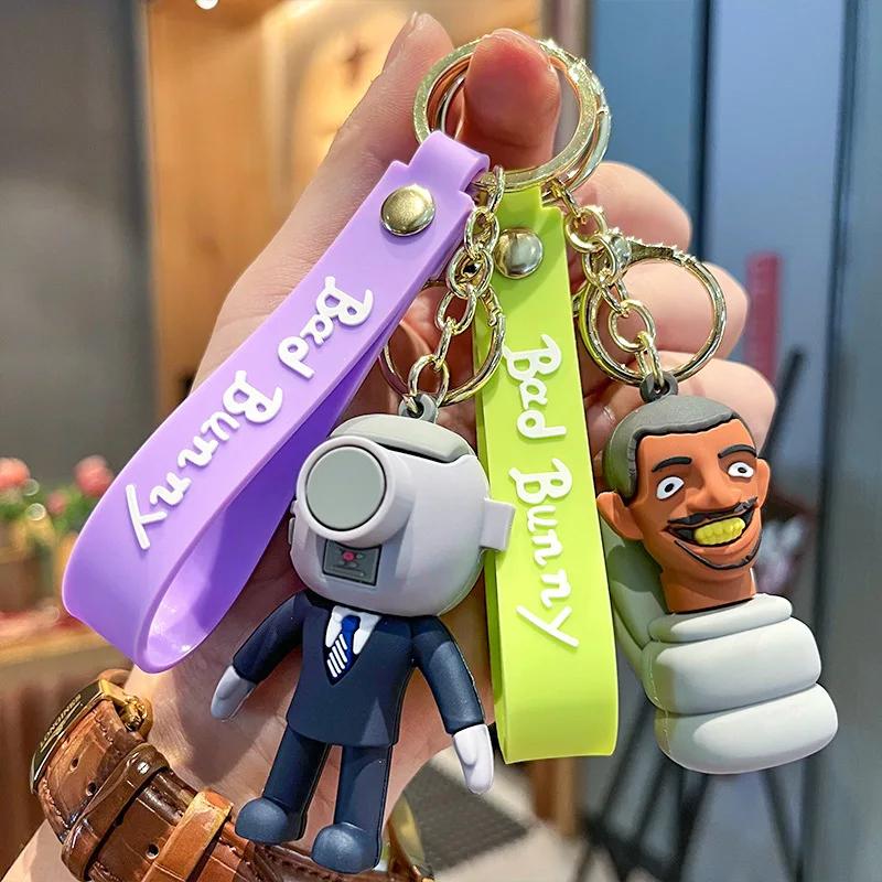 Portachiavi Cuphead Anime Cartone Animato Figure Mugman Bambola Uomo Toilette Skibidi Portachiavi Ciondolo Portachiavi Auto Giocattoli per Bambini Regali di Natale