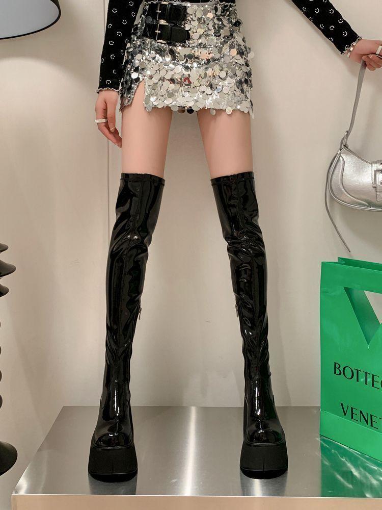 Fashion Versatile Temperament Skinny Over Knee Boots Round Head Platform High Heel Boots Women's Elastic Boots New in Autumn and Winter 2025