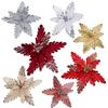 DYS Artificial Flowers with Gold Powder & Beads, Multi-Color Glitter Christmas Flowers, Multi-Layered Fabric Petals, Bendable Stems for Holiday