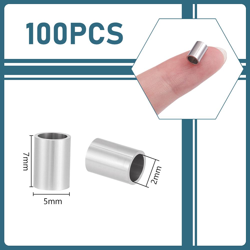 1set 100pcs 304 Stainless Steel Tube Beads Tube Stainless Steel color 7x5mm Hole: 3.8mm