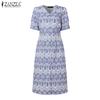 ZANZEA Women Print Casual V-Neck Summer Short Sleeve Dress