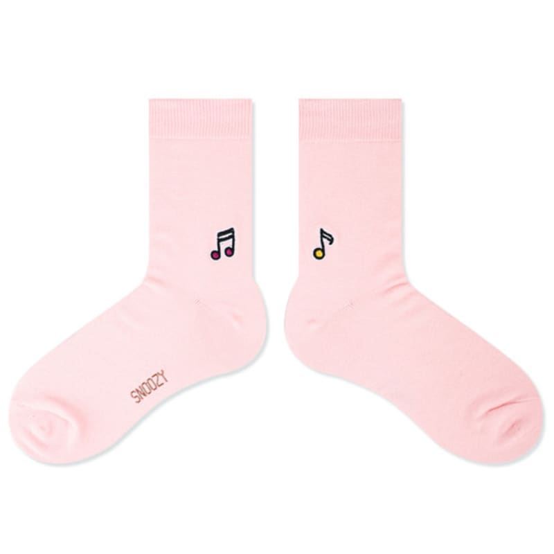 SNOOZY Musical Note Embroidered Socks (Pink)