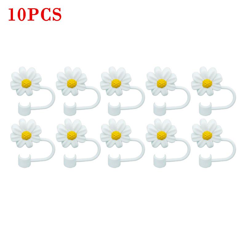 10PCS Silicone Straw Covers Cap Compatible with Stanley 30&40Oz Cup10mm Cute Flower Straw Toppers,Reusable Dust-Proof Straw Caps