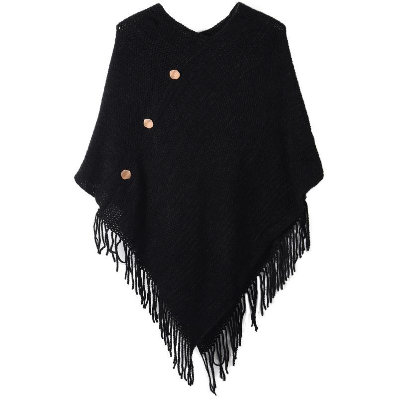 

Women s Tassel Shawl Fake Buttons Solid Color Suitable Fashionable Wear Mothers Friends One Size