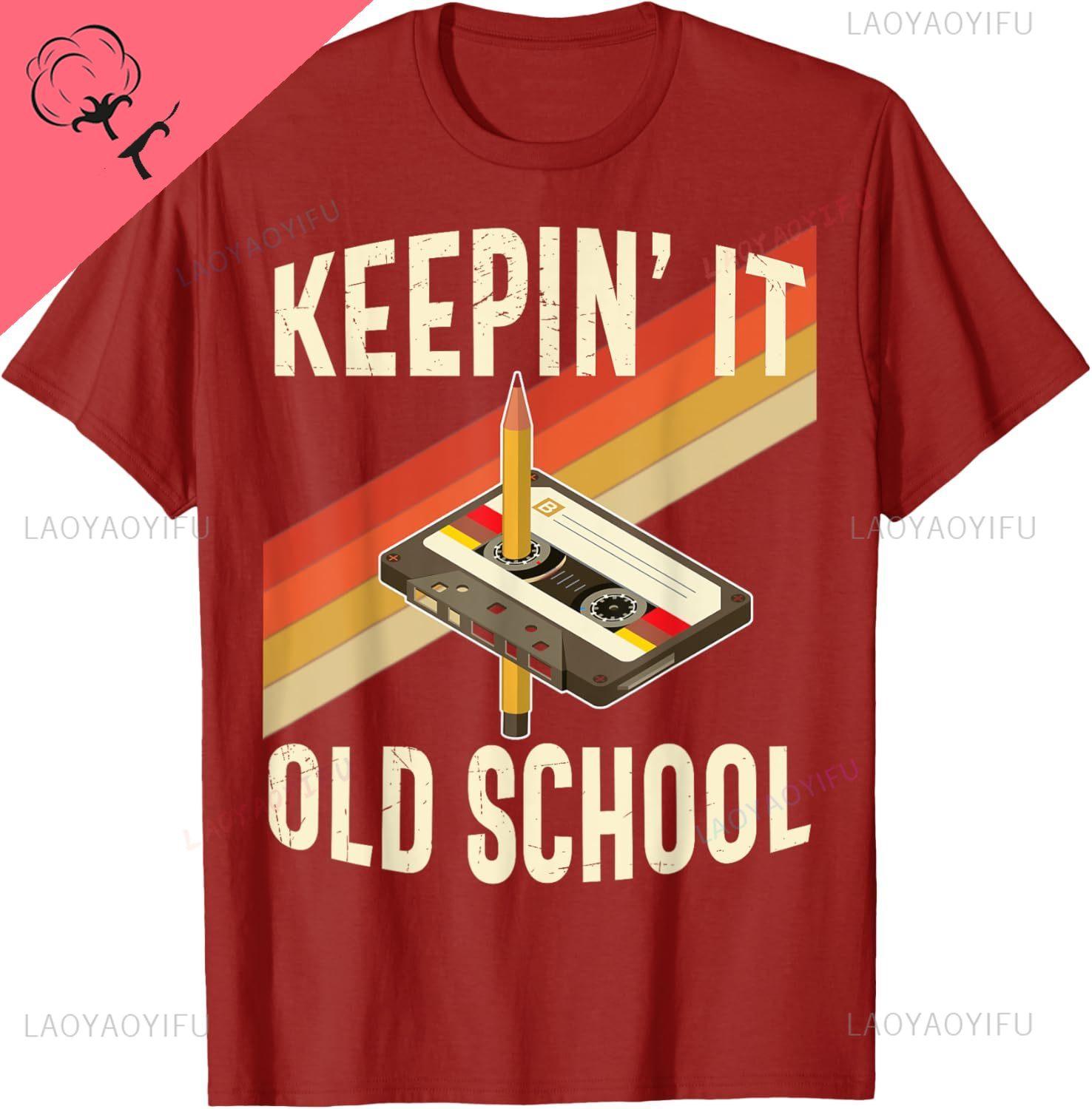 

Retro 80s 90s Keeping It Old School Vintage Cassette Tape TShirt Vintage T Shirt Mens Clothing Cotton Print on Demand Camisas 4XL