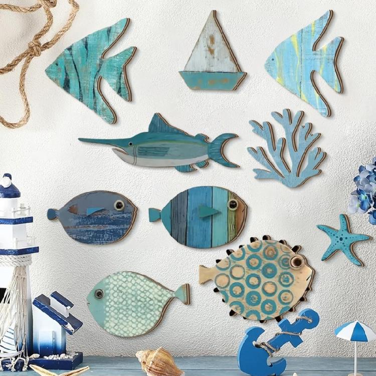 Mediterraneans Wood Fish Wall Decors Hanging Plaques Ornaments Coastal Theme Nursery Beach House Cottage Accent Gift