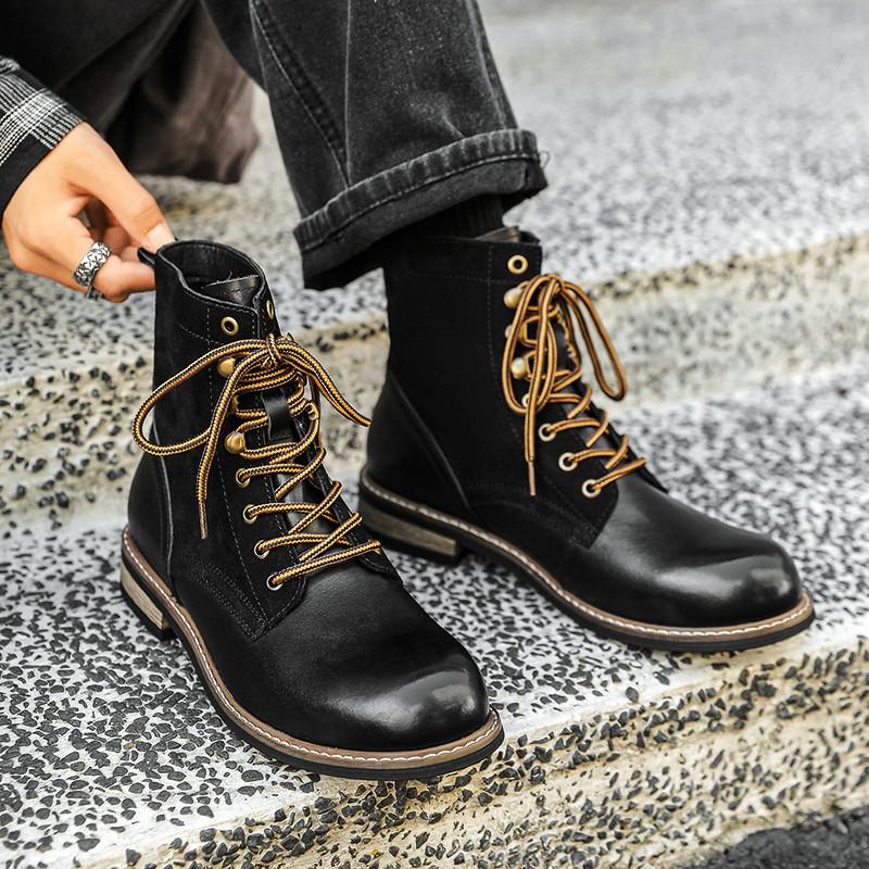 Classic trendy tooling boots high-top men's casual round head retro platform short boots British style Martin boots Ami Kaji
