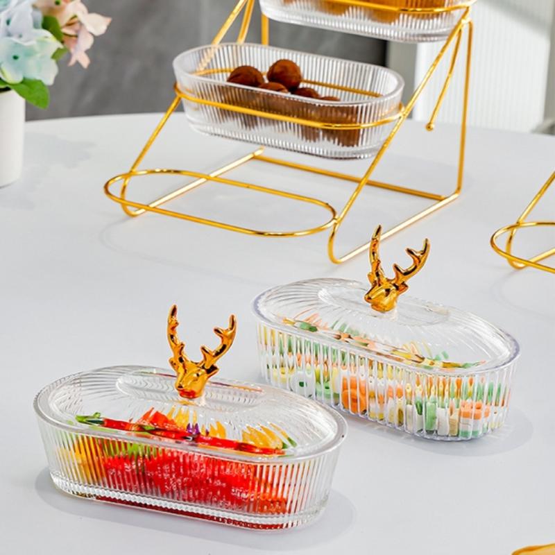 3D Design Serving Bowl Serving Tray Organizer Elegant 3-Tier Dried Fruit Nut Display Tray With Stylish Elk Lid Nordic For Fruits