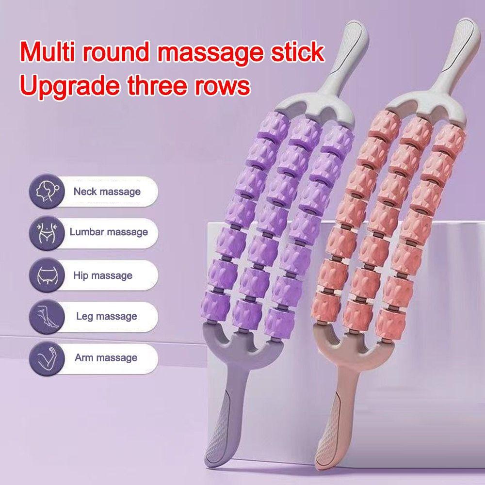 Portable Three-row Yoga Massage Stick Curved Non Slip Fascia Stick Massage Roller for Training Muscle Relaxation Body
