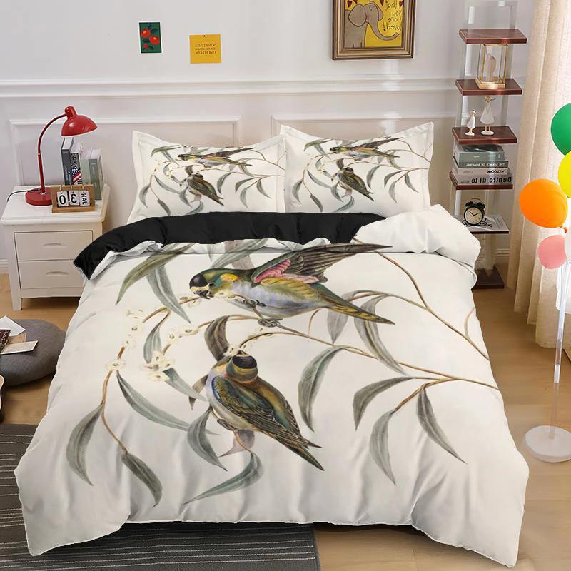 

Carton Bird Print King Quen Soft Duvet Cover Adorable Lovely Pet Birds Beding for Adult People Fashion Animal 2/3pcs Polyester Comfortable Quilt Cover 100*200cm Single