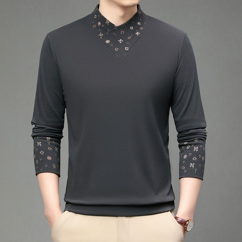 

Dev V-Neck Warm Bottoming Shirt With Thin Skin-Friendly Elastic Printed T-Shirt M серый