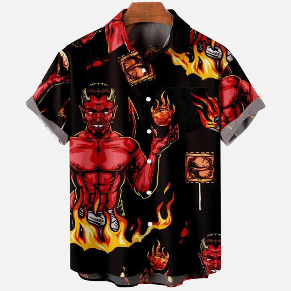 Demonic Horror 3D Printed Hawaiian Shirt Men's Loose Breathable Summer Short Sleeve