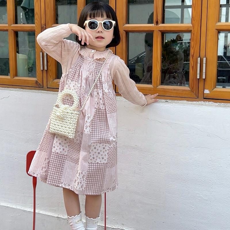 Stilvolle französische süße Perlen-Schultertasche für Kinder mit runden Ringen, trendy