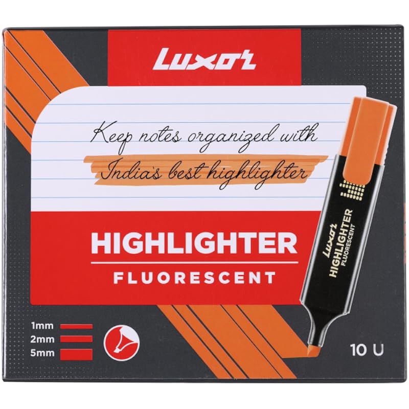 Luxor Highlighter In Orange, Pack Of 10, Ideal For Eye-Catching Summaries And Quick Notes