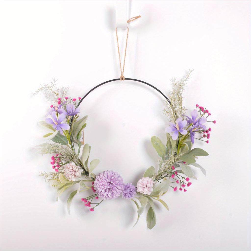 1Pc Simulation Decorative Round Wrought Iron Garland, Fake Flowers, for Wedding Decoration, Outdoor Decoration