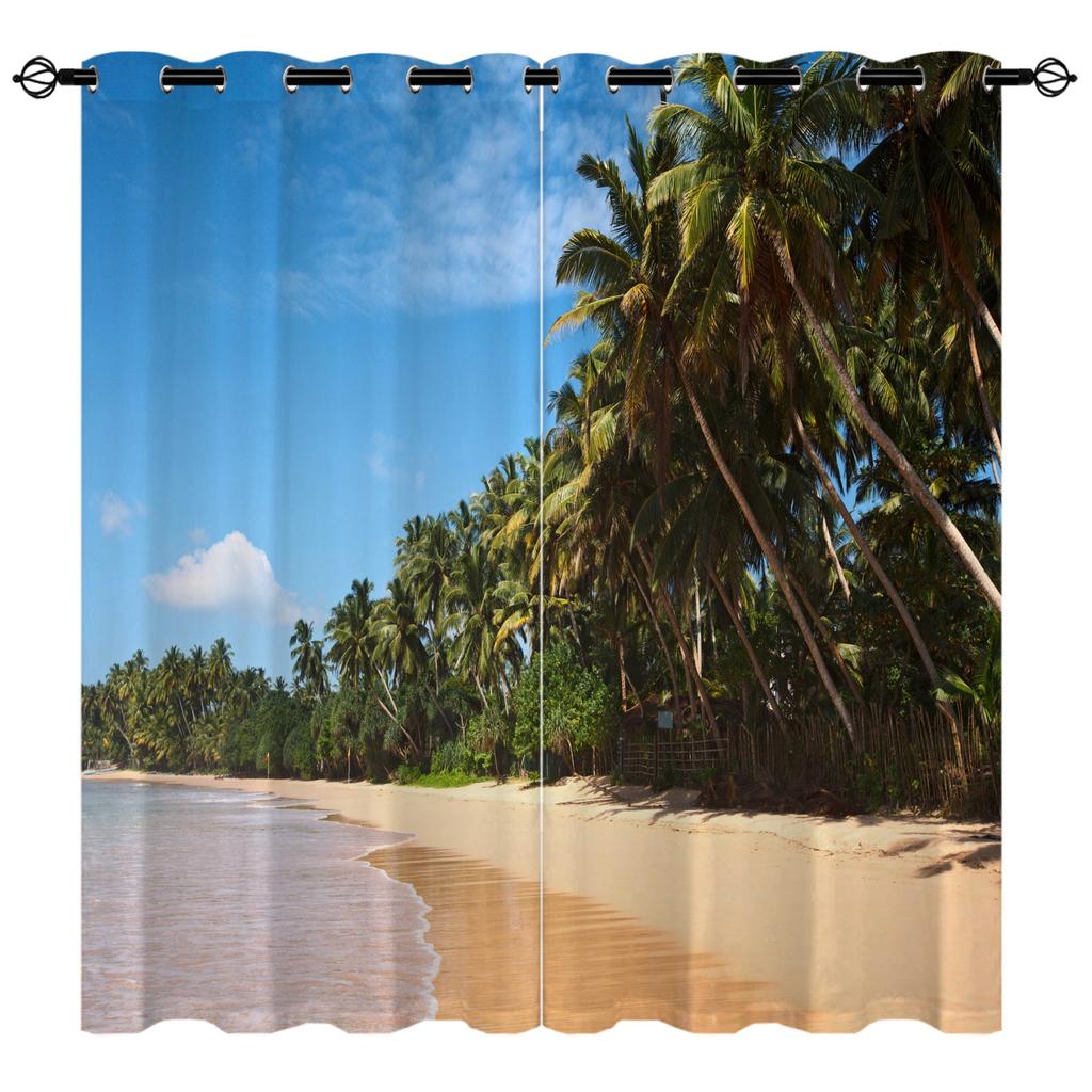 High-Density Blackout Curtains, Beach Curtains, Coconut Tree Seaside Series 6 Digital Printing Blackout Curtains