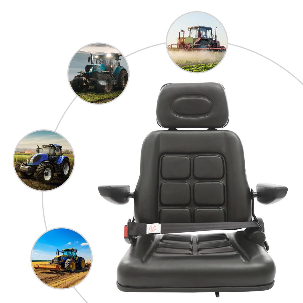 For Black Universal Iron Tractor Seat,47*42cm PVC Tractor Seat Armrest 26cm Headrest Adjustable 66-70cm Seat 8cm for Tractors