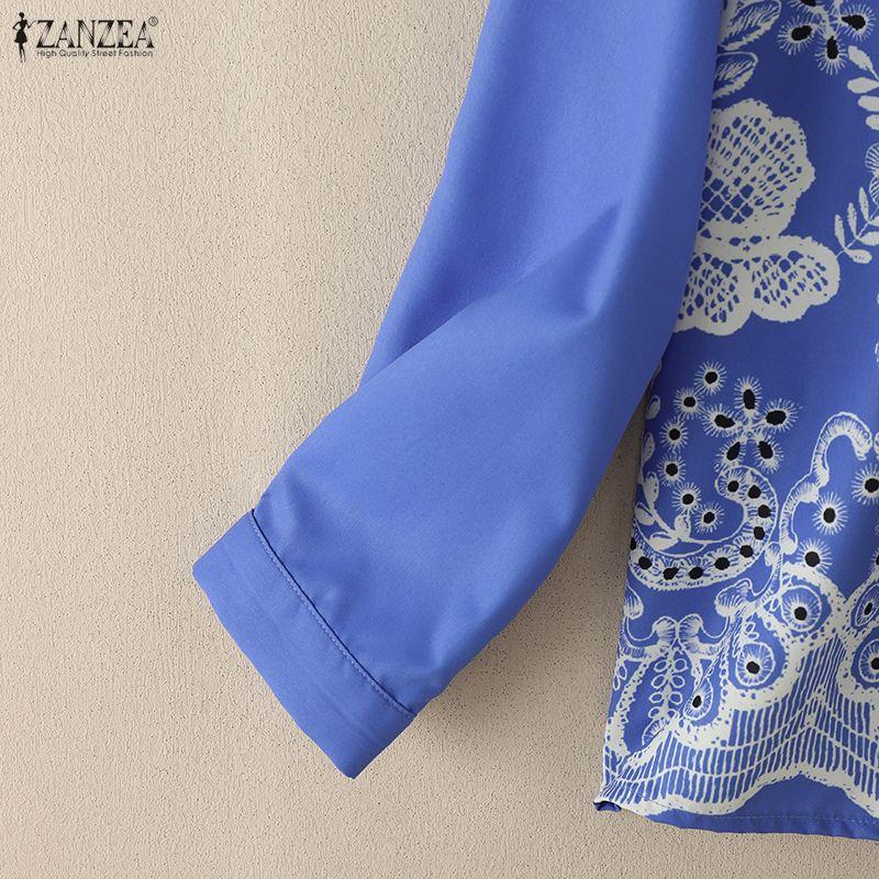 ZANZEA Chemisier ample imprimé décontracté à col rabattu et manches longues pour femmes