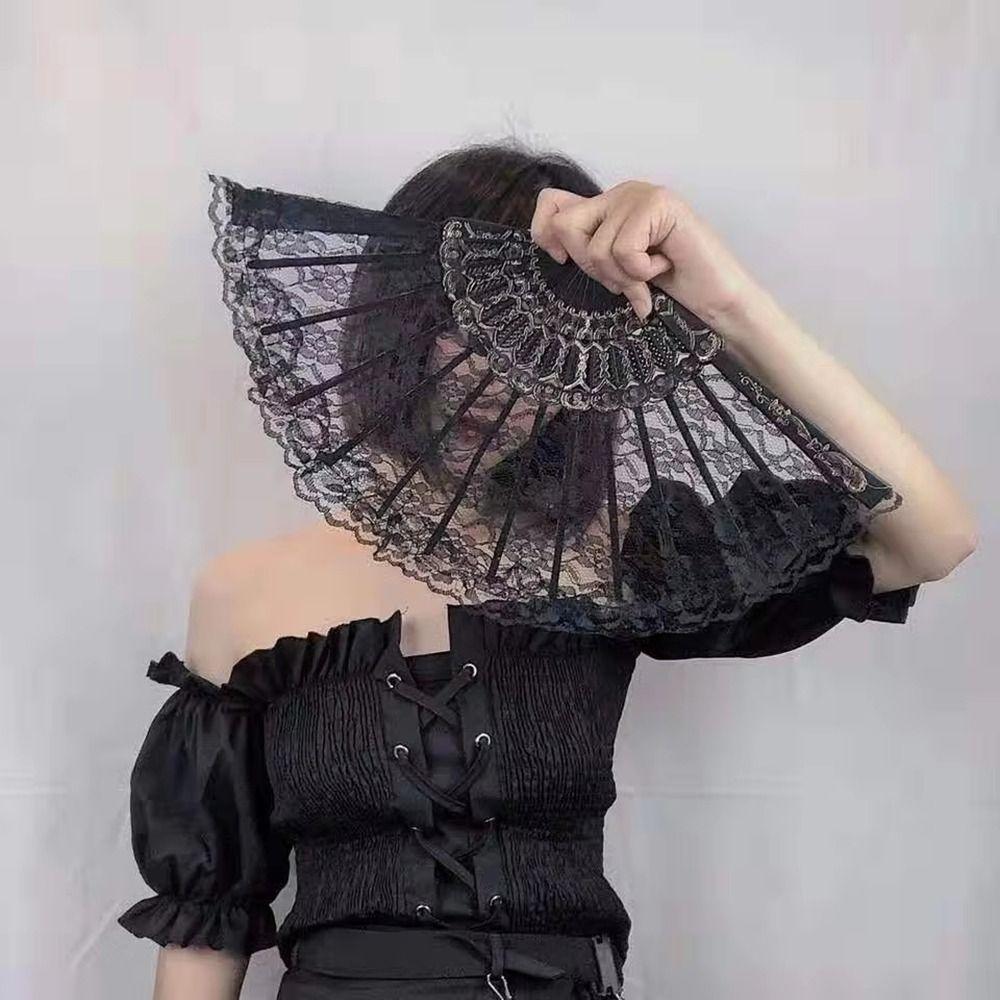 1Pcs Sweet Folding Lace Fan Lolita Decorative Fan New Chinese Dance Fan  Photography Photo Prop