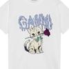 Ganni Cat Print Casual Round Neck Short Sleeve Regular T-Shirt Women Tops Bright-White T3995151