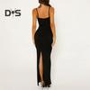 Women's Cami Lace Bodycon Maxi Dress Spaghetti Strap Sleeveless Split Long Dress Sexy Low Cut Evening Dress for Cocktail Party Nightclubs