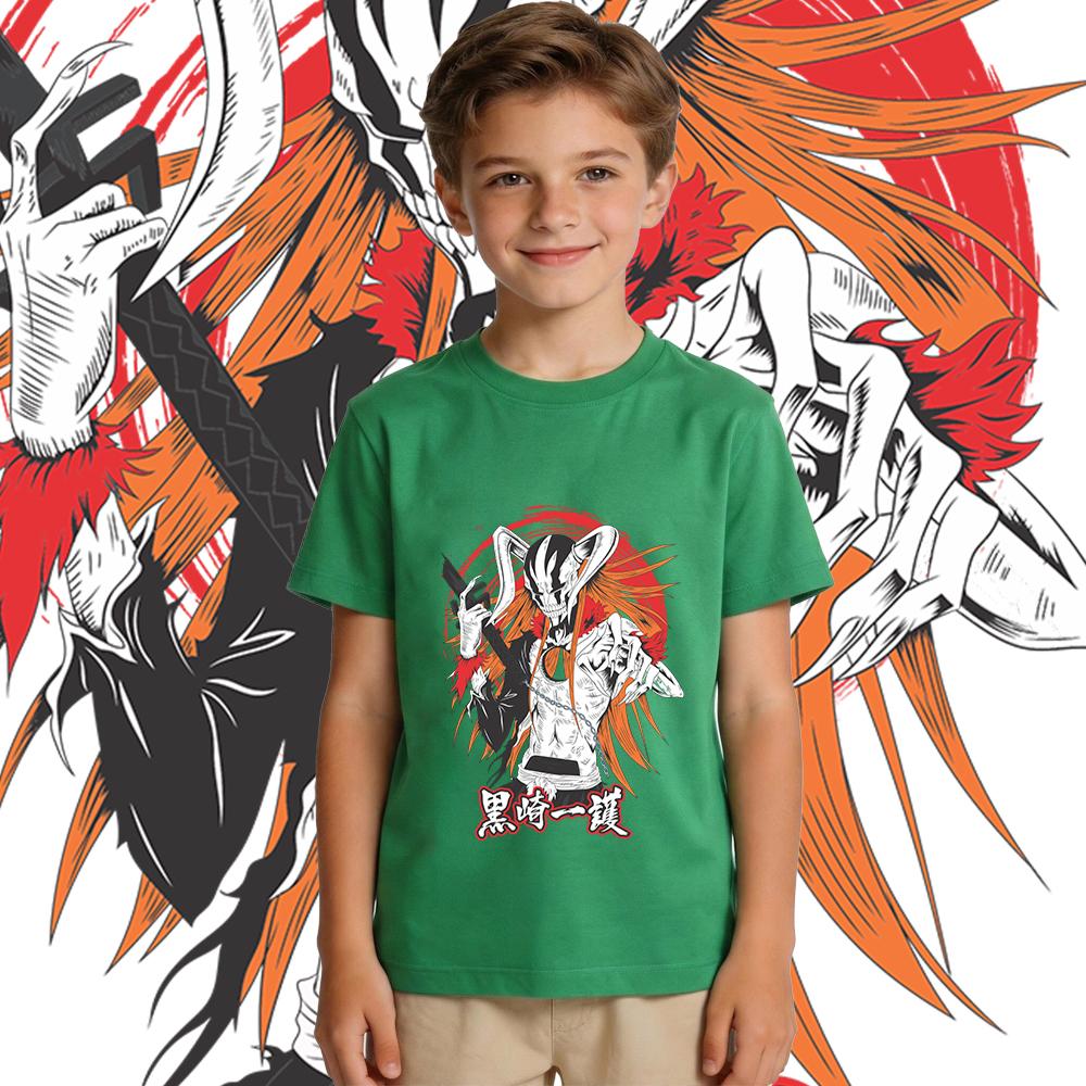 Boys Girls Bleach Hollow Anime Print Cotton T Shirt Kids Casual Short Sleeve Summer Top Soft Breathable