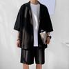 JK Suit Solid Color Loose Design Two Pieces Trendy Men Coat Shorts Suit for Daily Life