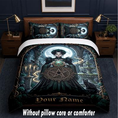 Witchcraft Theme Custom Text Or Name 3Pcs Bedding Set,1 Flat Sheet & 2 Pillowcases Personalized Home Bedding