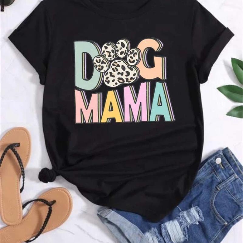 Trend Dog Mama Bedruckte Damen T-Shirts Mode Cartoon Grafikdruck T-Shirts Kleidung Damen Shirt Kurzarm Lässige Tees
