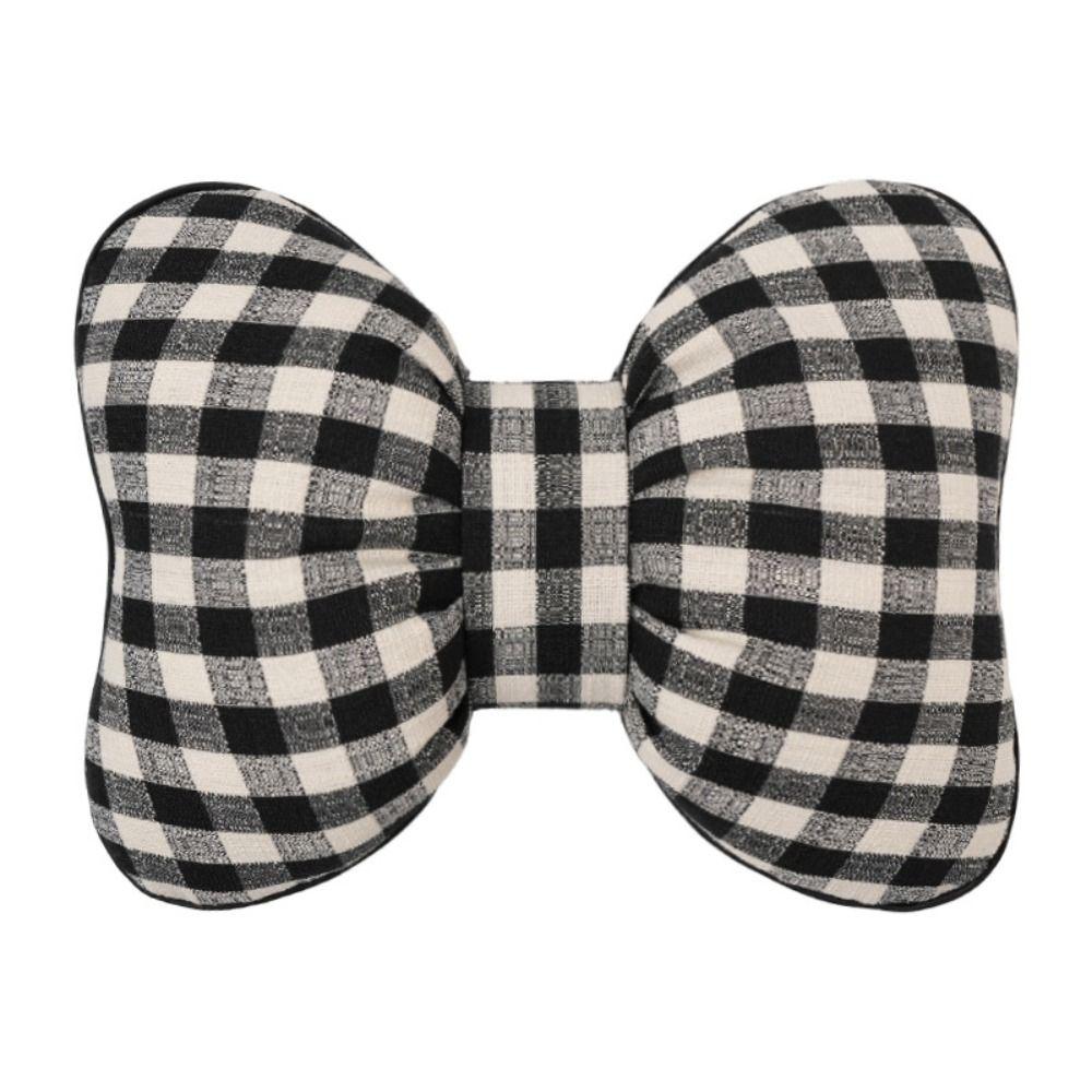 Pink Color Bowknot Pillows Plaid Interior Car Seat Cushion NEW Bow Shape Pillow Home Use
