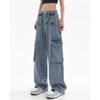 Autumn Vintage Blue High Waist Jeans Women Fashoin Straight Wide Leg Jeans Pants Woman Loose Street Casual Denim Trouser 29651