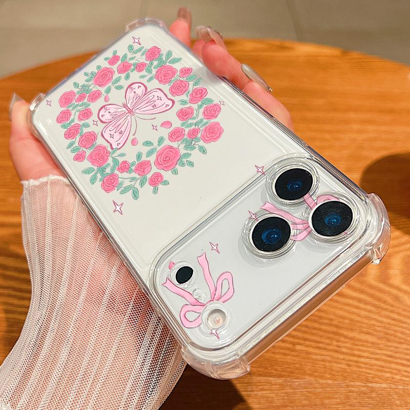 Card Slot Pocket Phone Case For iPhone Air 17 16 15 Pro Max 14 13 17 Pro 12 11 16e Shockproof Colorful Butterfly Clear TPU Cover