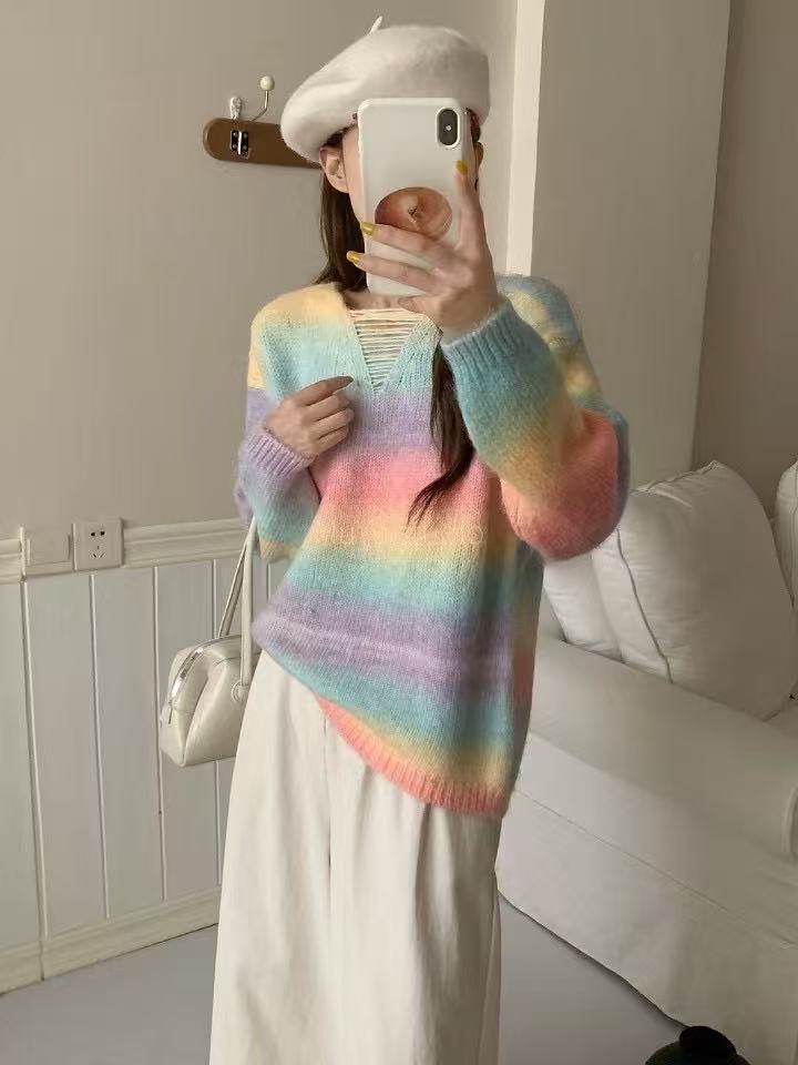 

Мягкий ветер постепенное изменение пуловер женский осень и зима новый свободный ленивый ветер с вязаным свитером топ женский one size fits all красный