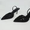 Fashion Elegant Party High Heels Women Shoes Sparkling Sequins Beads Mesh Brand Design 2025 Summer Stiletto Office Lady Luxury Sandals